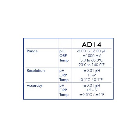 pH/ORP-Meter AD14 + Elektrodenlagerflüssigkeit 30 ml